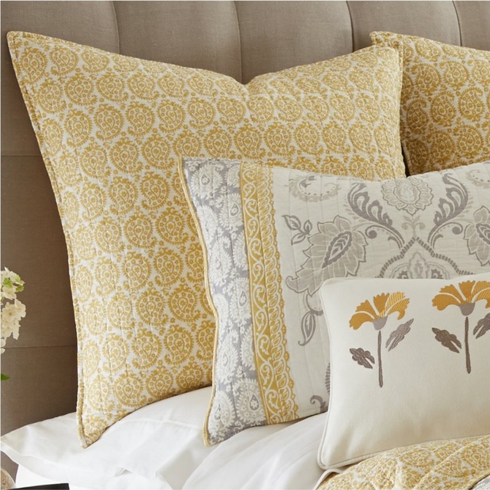 LEVTEX NWT 2pc St. Claire paisley euro shams -saffron yellow/white -26” - Picture 2 of 6